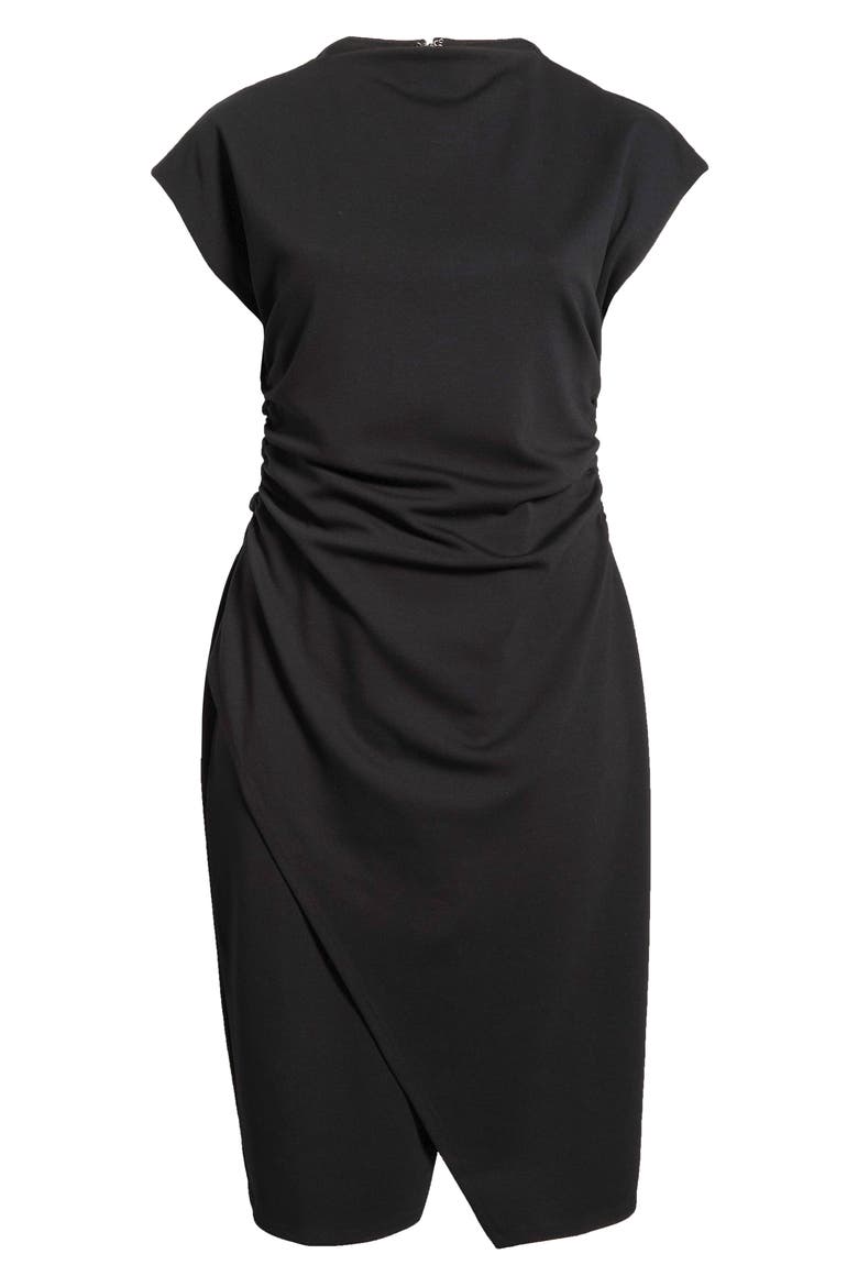 Ruched Cap Sleeve Dress, Alternate, color, BLACK