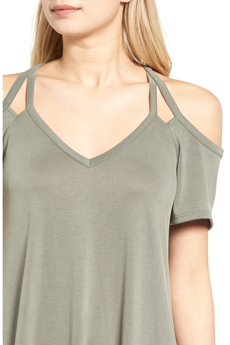 Sofia Cold Shoulder Dress, Alternate, color, AGAVE GREEN