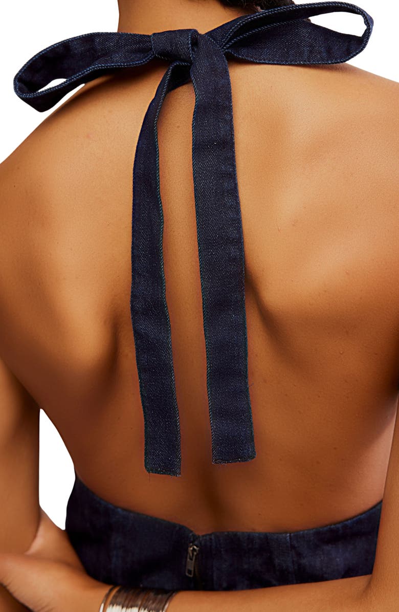 Free People Trevi Denim Halter Minidress, Alternate, color, Rinse