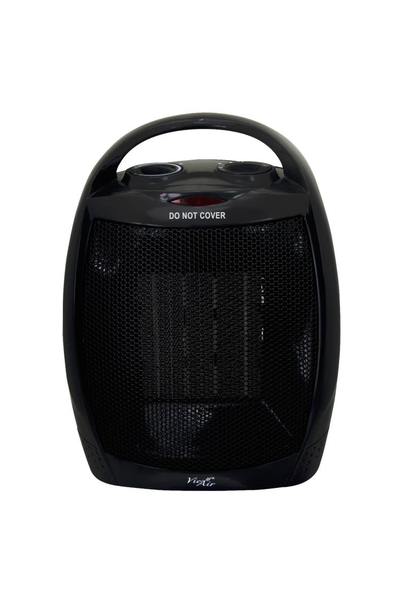 Vie Air 1500W Portable 2 Settings Black Ceramic Heater with Adjustable Thermostat, Main, color, Black