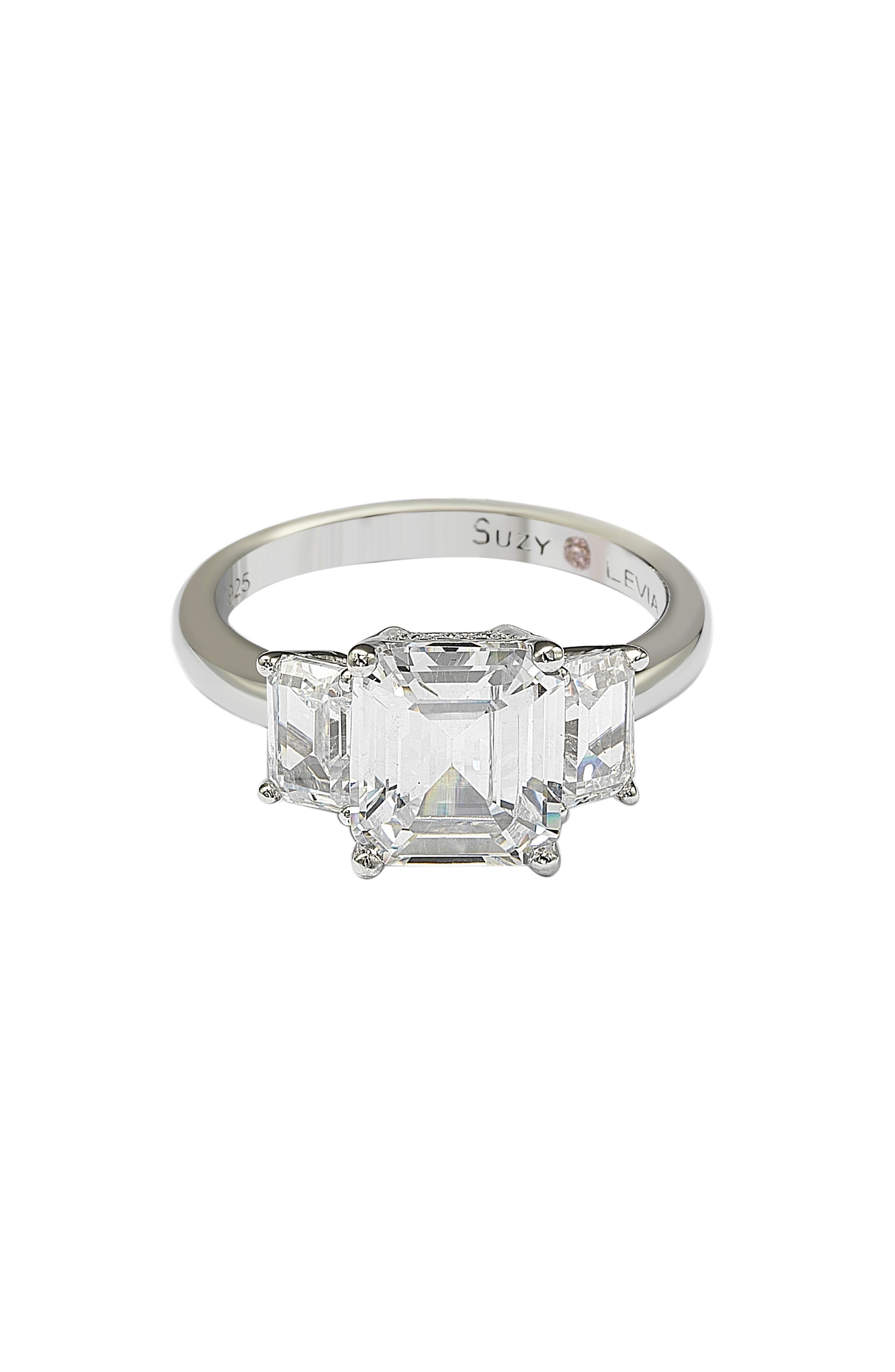 SUZY LEVIAN Emerald-Cut 3-Stone CZ Bridal Ring