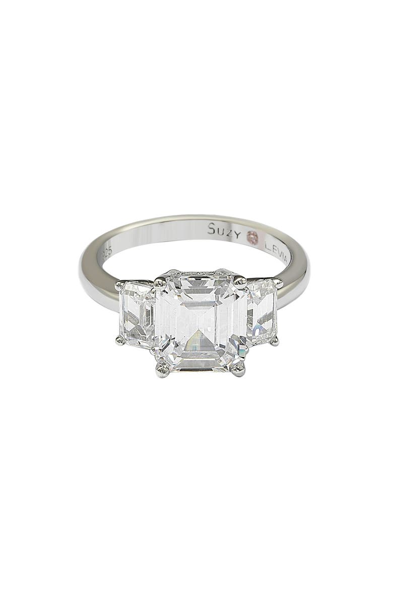 Emerald-Cut 3-Stone CZ Bridal Ring, Main, color, WHITE