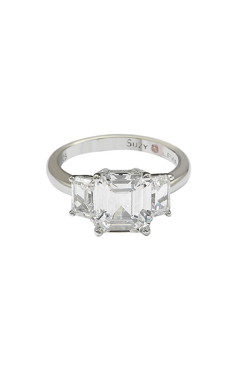 SUZY LEVIAN Emerald-Cut 3-Stone CZ Bridal Ring, Main, color, White