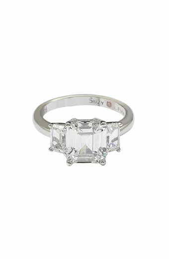 SUZY LEVIAN Emerald-Cut 3-Stone CZ Bridal Ring