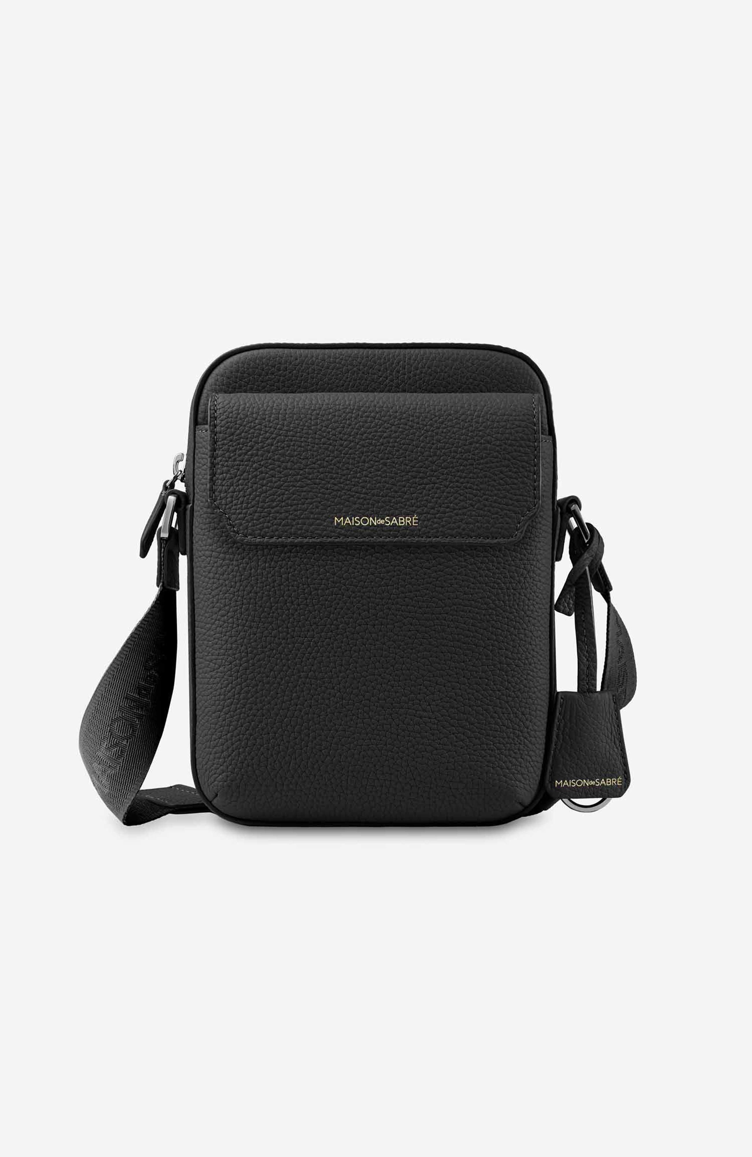 MAISON de SABRÉ Small Leather Messenger Bag, Main, color, Black Caviar