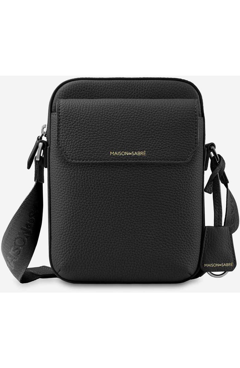 MAISON de SABRÉ Small Leather Messenger Bag, Main, color, Black Caviar