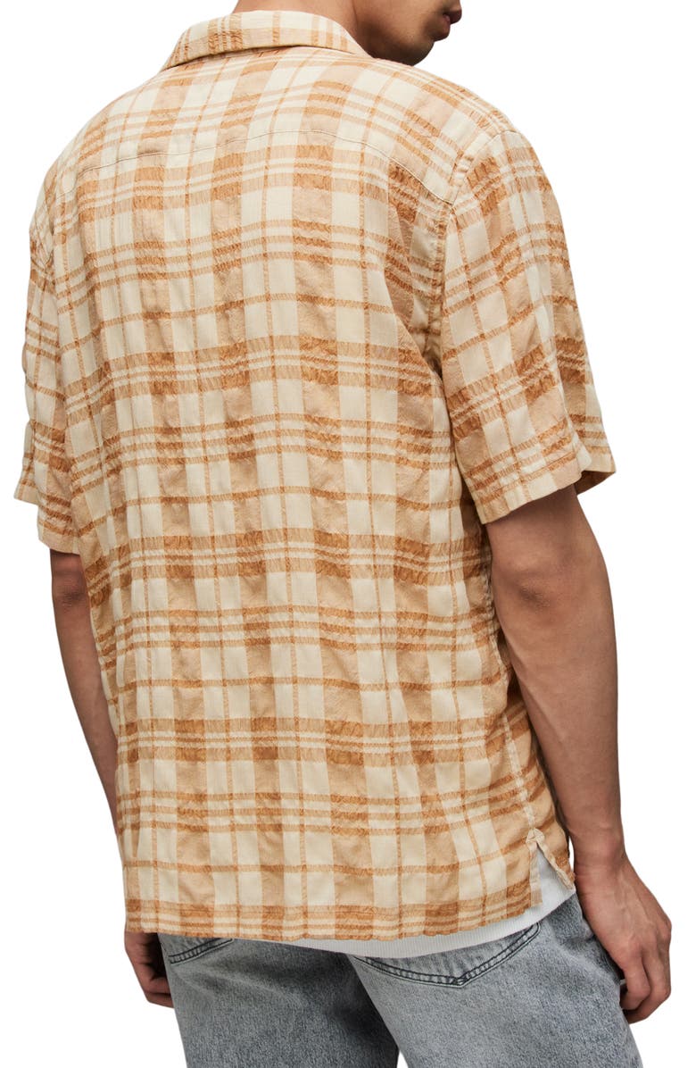 AllSaints Buddy Plaid Textured Camp Shirt, Alternate, color, Faded Taupe