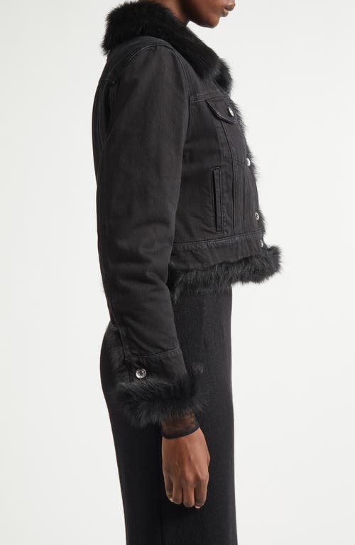 Dolce & Gabbana Cropped Denim Jacket Fur Cuffs In Black