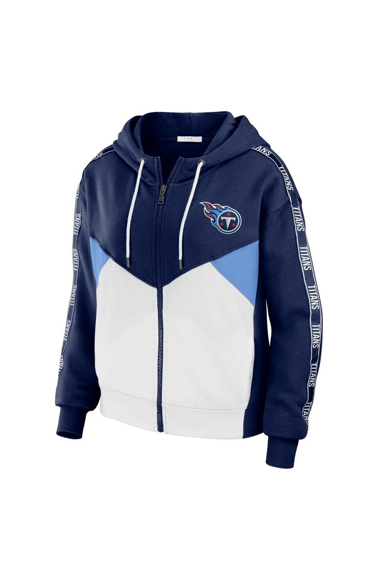WEAR by Erin Andrews Women's WEAR by Erin Andrews Navy/White Tennessee Titans Color Block Light Weight Modest Crop Full-Zip Hoodie, Alternate, color, Navy