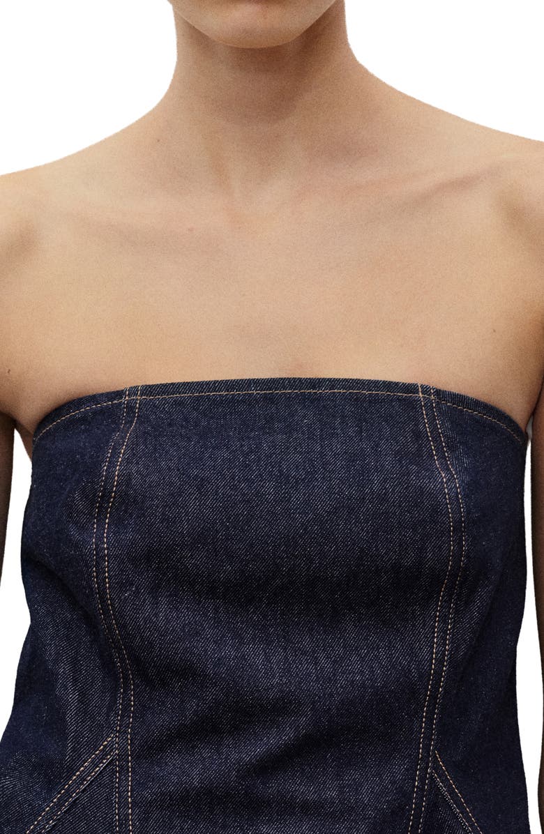 MANGO Strapless Denim Peplum Top, Alternate, color, Blue