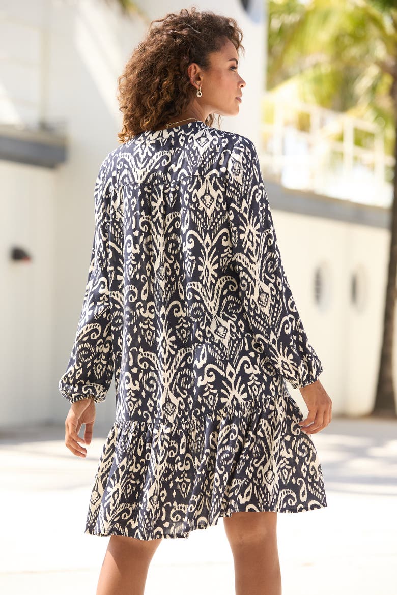 Printed Tunic Dress, Alternate, color, Navy Beige