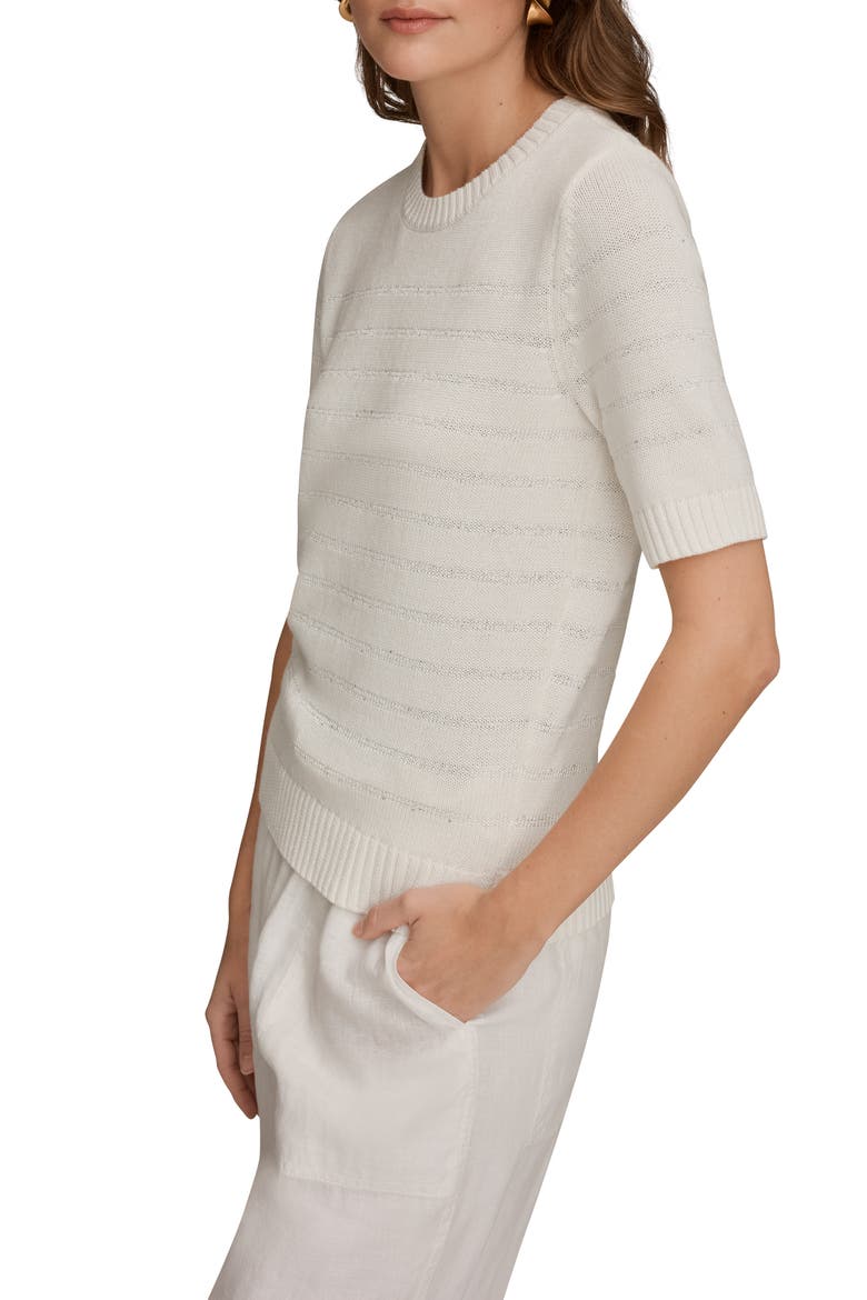 Sequin Elbow Sleeve Cotton Blend Sweater, Alternate, color, CREAM