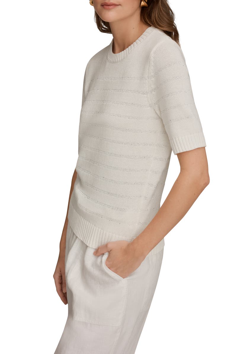 Donna Karan New York Sequin Elbow Sleeve Cotton Blend Sweater, Alternate, color, Cream