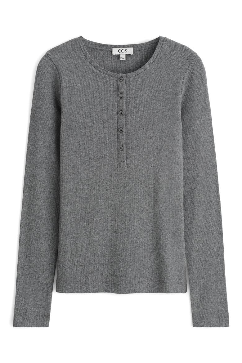 Long Sleeve Stretch Organic Cotton Rib Henley, Alternate, color, GREY MEDIUM DUSTY
