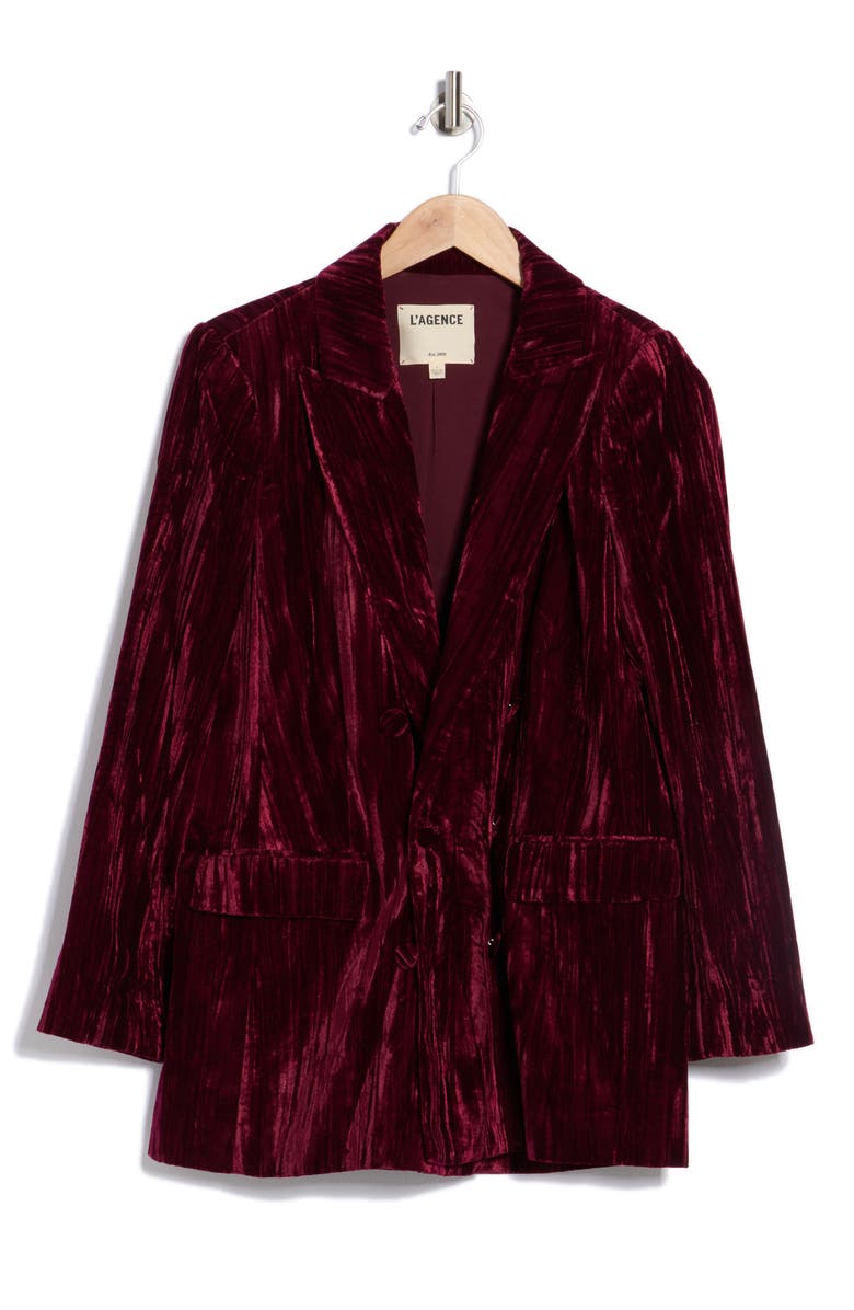 L'AGENCE Aimee Oversize Double Breasted Velvet Blazer, Alternate, color, Dark Port Velvet