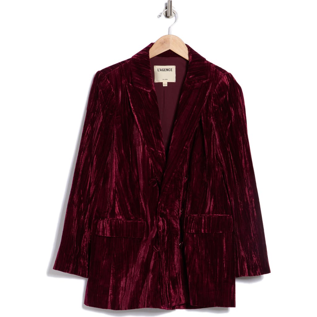 L'agence Aimee Oversize Double Breasted Velvet Blazer In Burgundy