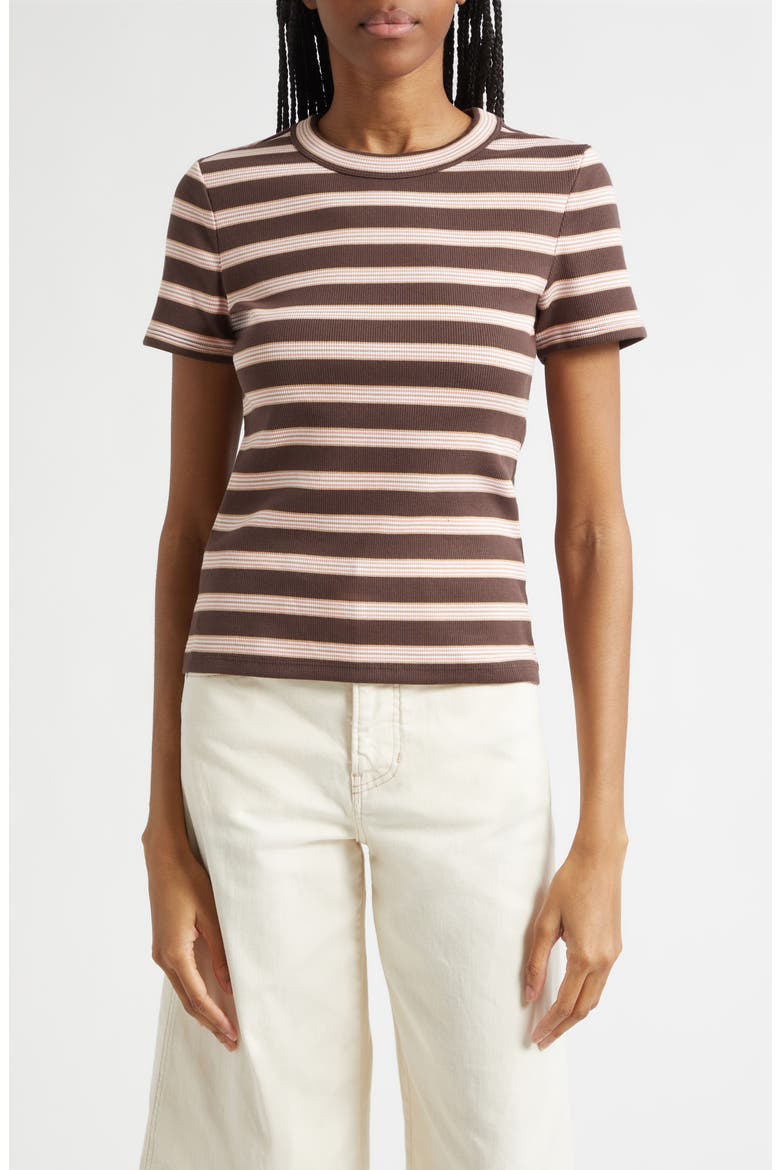 Pruitt Stripe Rib T-Shirt, Main, color, BROWN STRIPE