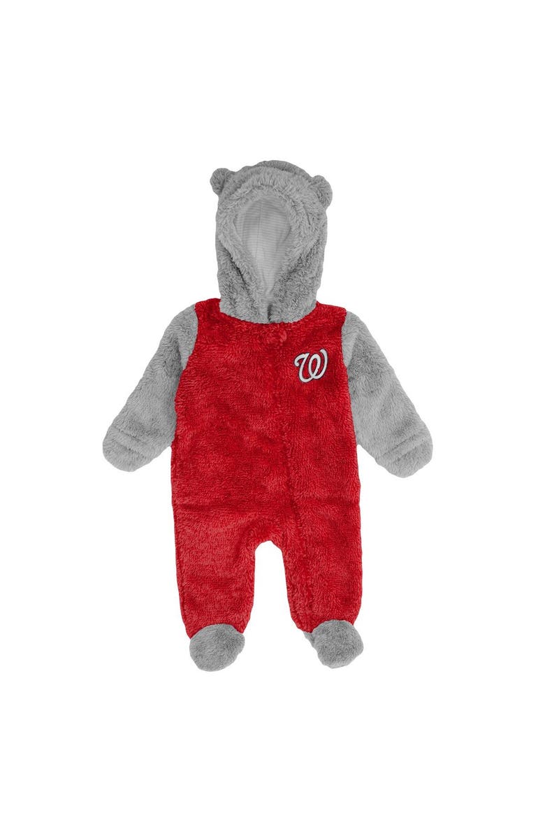 Outerstuff Newborn and Infant Red/Gray Washington Nationals Game Nap Teddy Fleece Bunting Full-Zip Sleeper, Alternate, color, Red