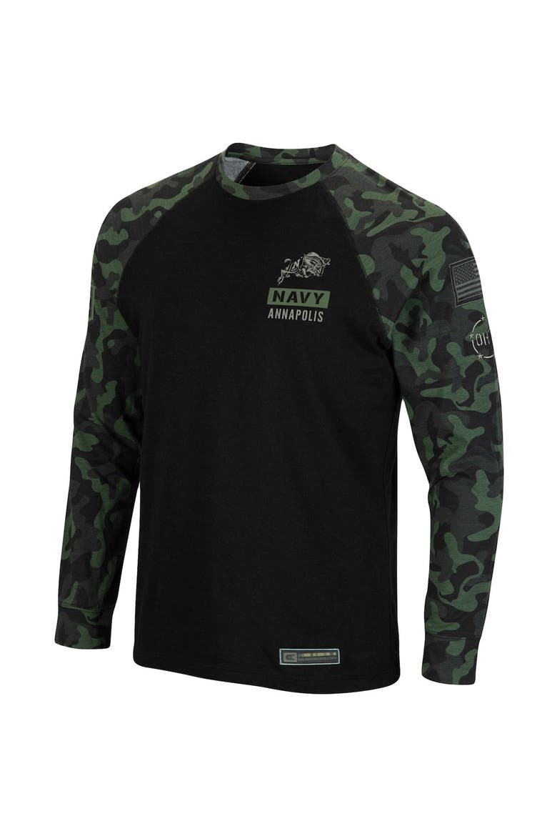 Men's Colosseum Black Navy Midshipmen OHT Military Appreciation Camo Raglan Long Sleeve T-Shirt, Alternate, color, Black