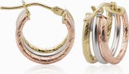 Oradina 14K Tricolor Gold Unity Mini Hoops