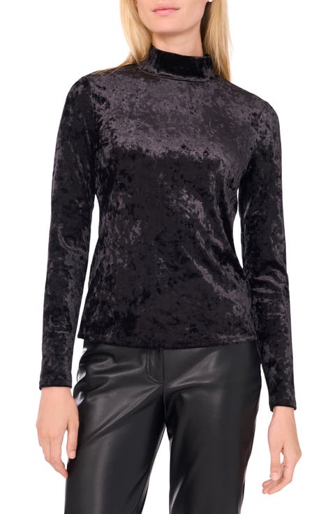Mock Neck Long Sleeve Crushed Velvet Top