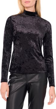 1.STATE Mock Neck Long Sleeve Crushed Velvet Top