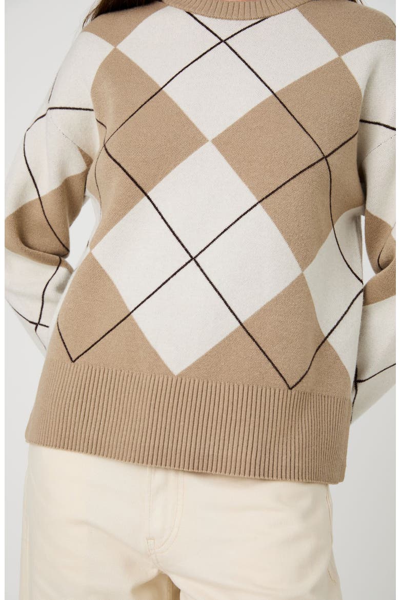 Suzie Striped Crewneck Sweater, Alternate, color, TAN/ CREAM ARGYLE