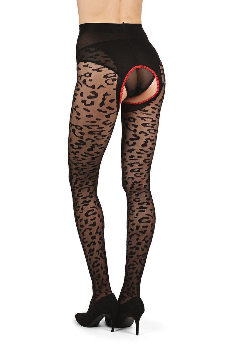 Born to be Wild Crotchless Tights, Alternate, color, BLACK-RED