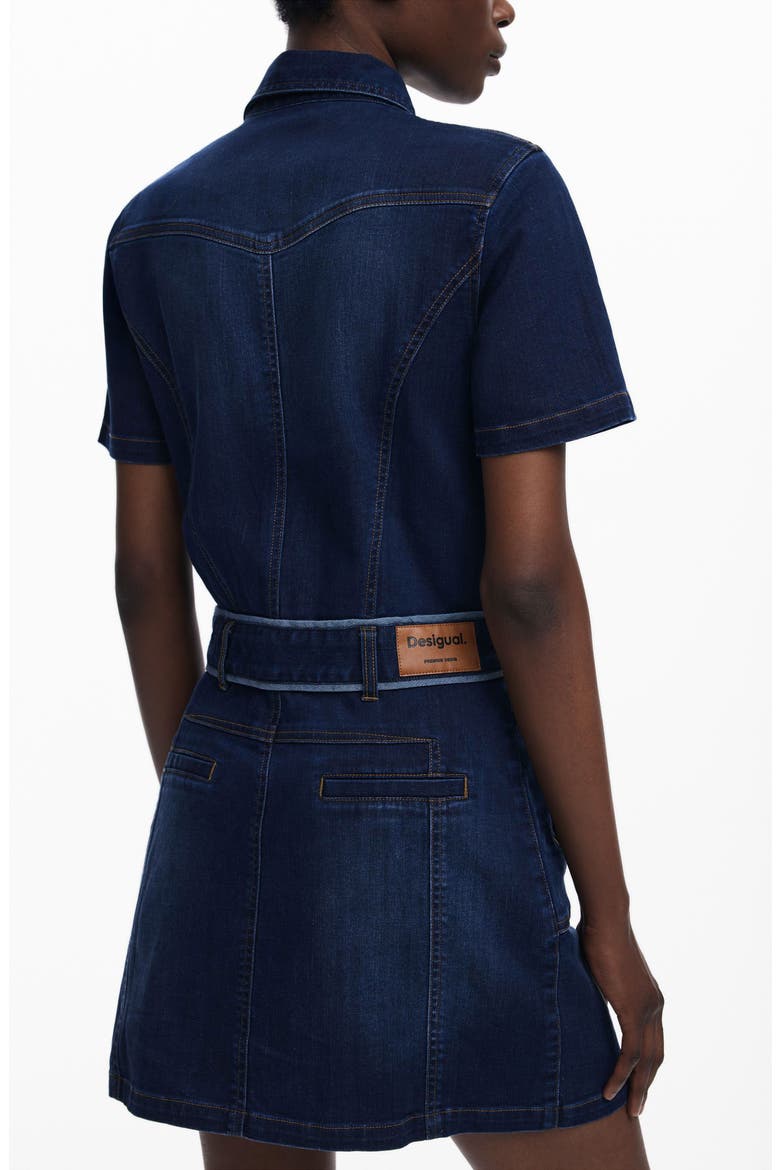 Belted Denim Mini Shirtdress, Alternate, color, DARK BLUE