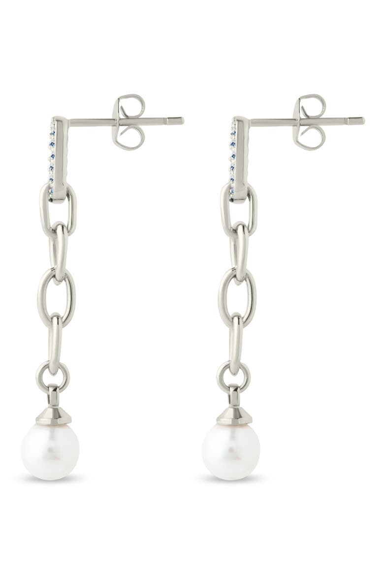 Daphne Cubic Zirconia & Faux Pearl Chain Drop Earrings, Alternate, color, SILVER
