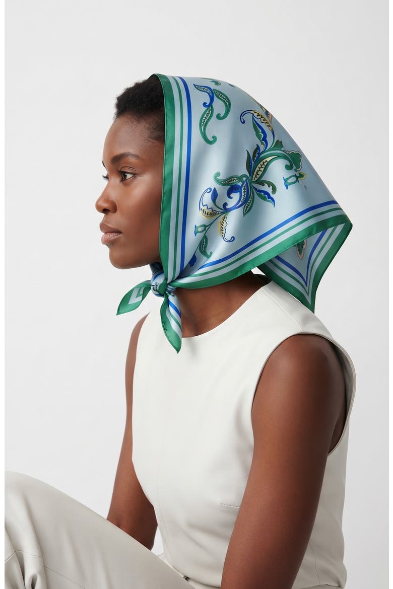 Aqua Paisley Triangle Silk Scarf, Alternate, color, Green