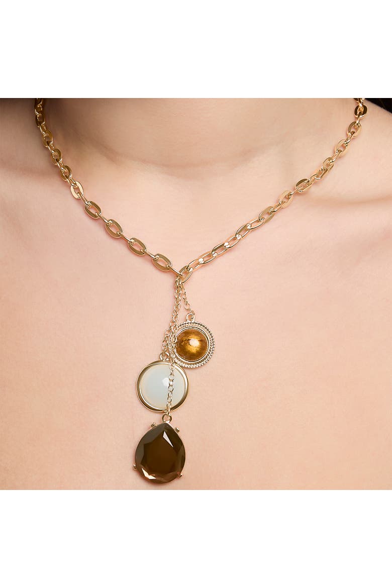 Resin Stone Dangle Pendant Necklace for Women, 18"+3" Gold-Tone Statement Necklace, Alternate, color, Gold tone
