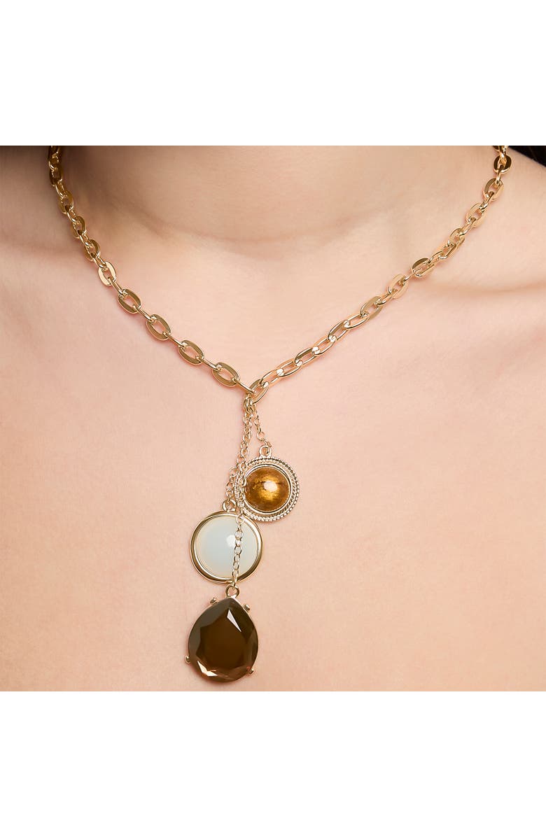 Jessica Simpson Resin Stone Dangle Pendant Necklace for Women, 18"+3" Gold-Tone Statement Necklace, Alternate, color, Gold Tone