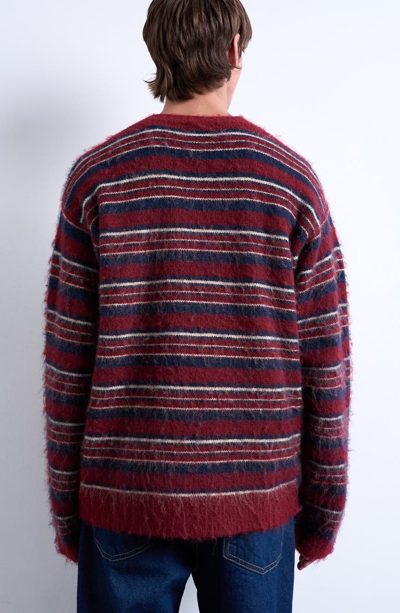 Topman Oversize Stripe Crewneck Sweater, Alternate, color, Burgundy