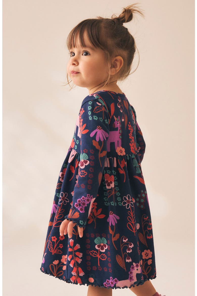 Kids' Unicorn Print Rib Jersey Dress, Alternate, color, BLUE