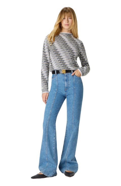 Mock Neck Sweater With Flame Pattern