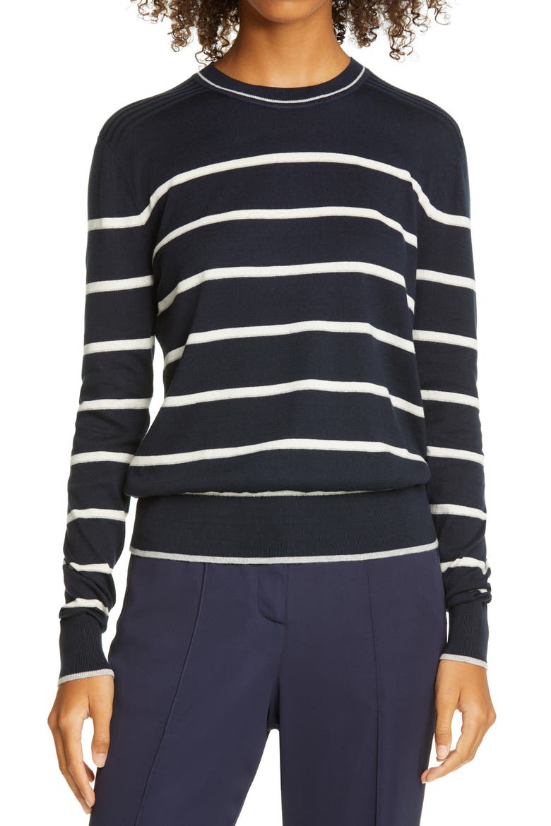 Neat Stripe Cotton Sweater, Main, color, NAVY WITH WHITE