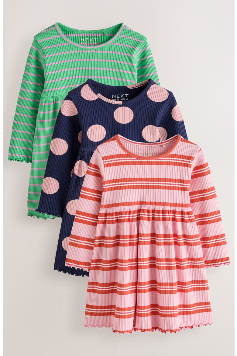 Kids' 3-Pack Rib Assorted Long Sleeve Dresses, Alternate, color, PINK