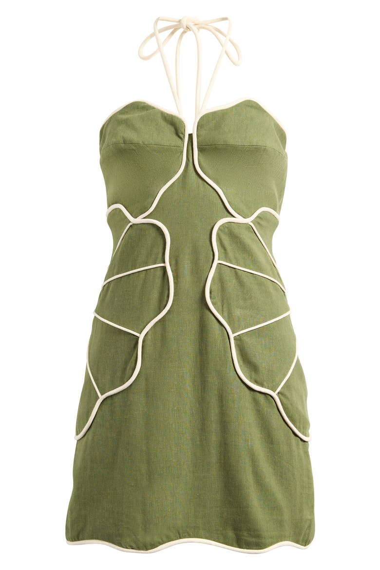 Green Wavy Halter Minidress, Alternate, color, GREEN