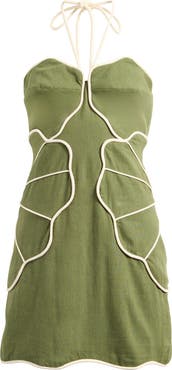 FARM Rio Green Wavy Halter Minidress