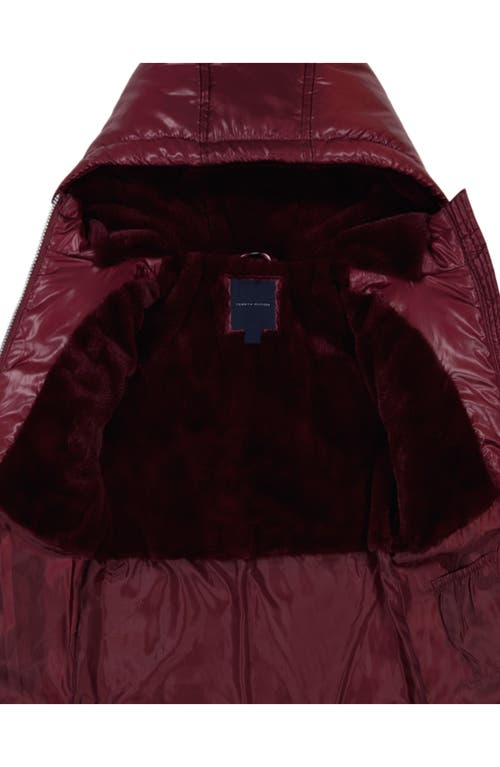 Tommy Hilfiger Kids' Logo Belted Waist Hooded Puffer Jacket In Burgundy