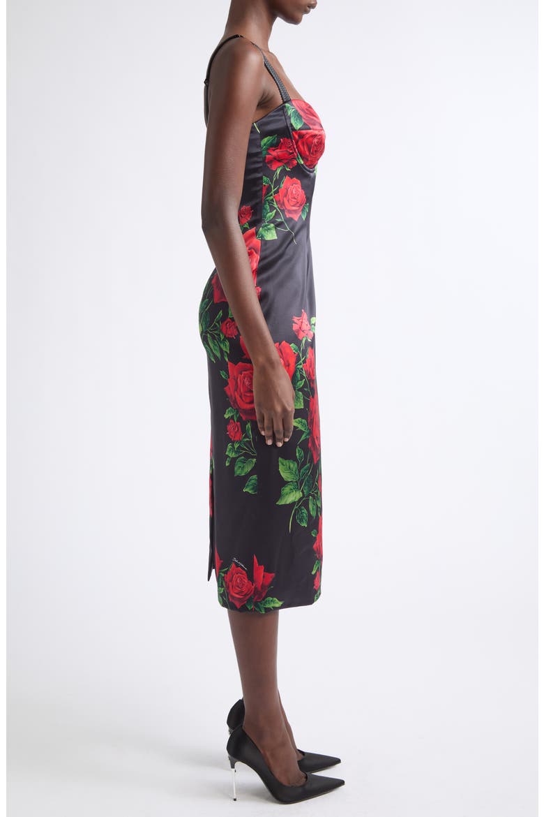 Floral Silk Satin Midi Dress, Alternate, color, ROSE ROSSE F.NERO