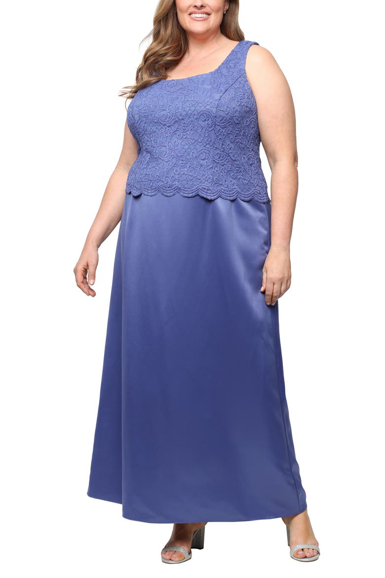 Embroidered Lace Mock Two-Piece Gown with Jacket, Alternate, color, CORNFLOWER