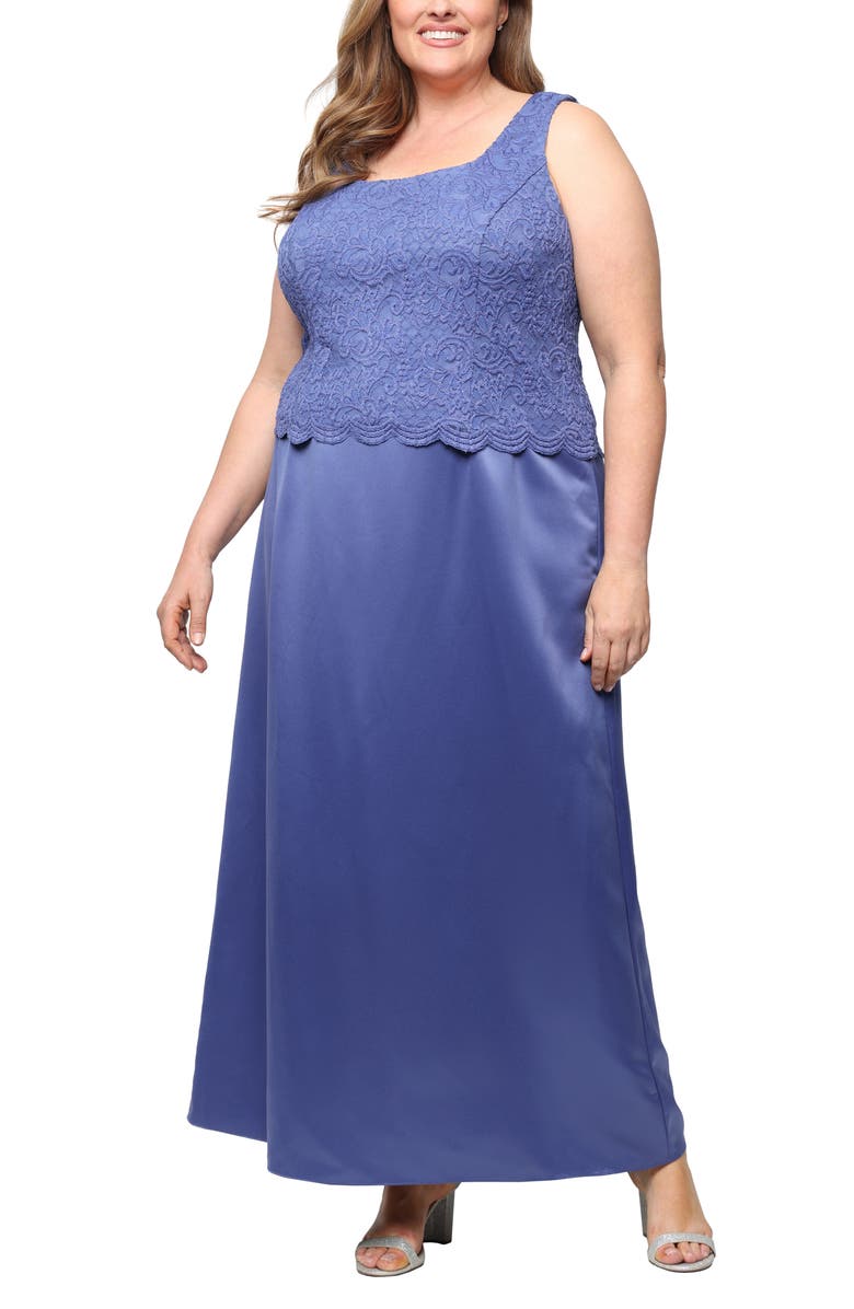 Alex Evenings Embroidered Lace Mock Two-Piece Gown with Jacket, Alternate, color, Cornflower