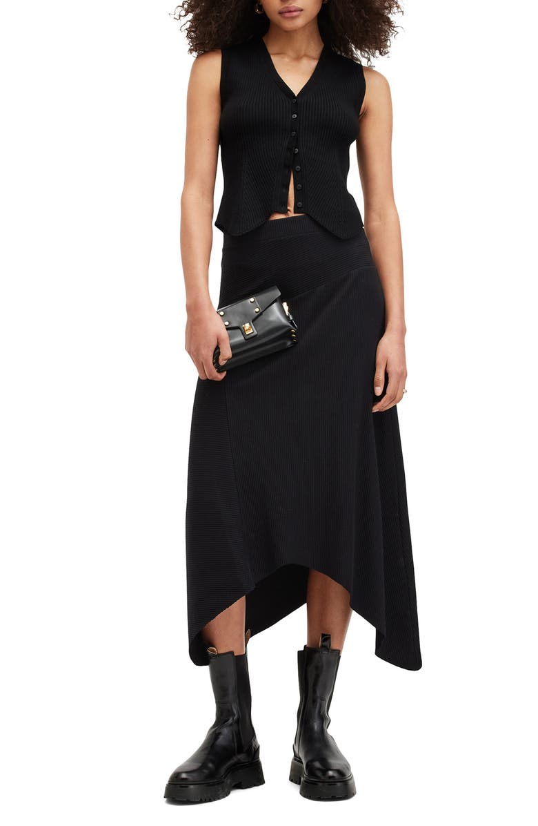 AllSaints Gia Rib Sharkbite Skirt, Alternate, color,