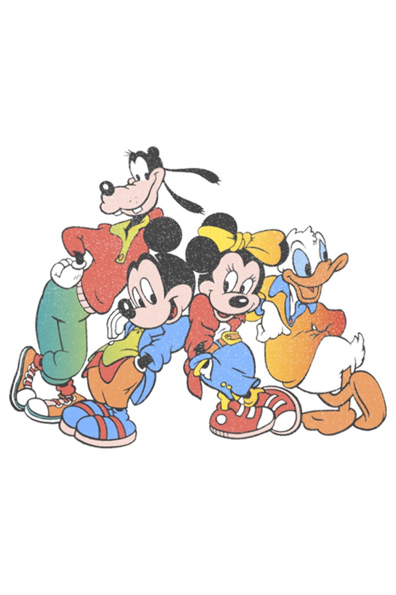 Men's Mickey & Friends Colorful Group Shot Distressed  Graphic T-Shirt, Alternate, color, White