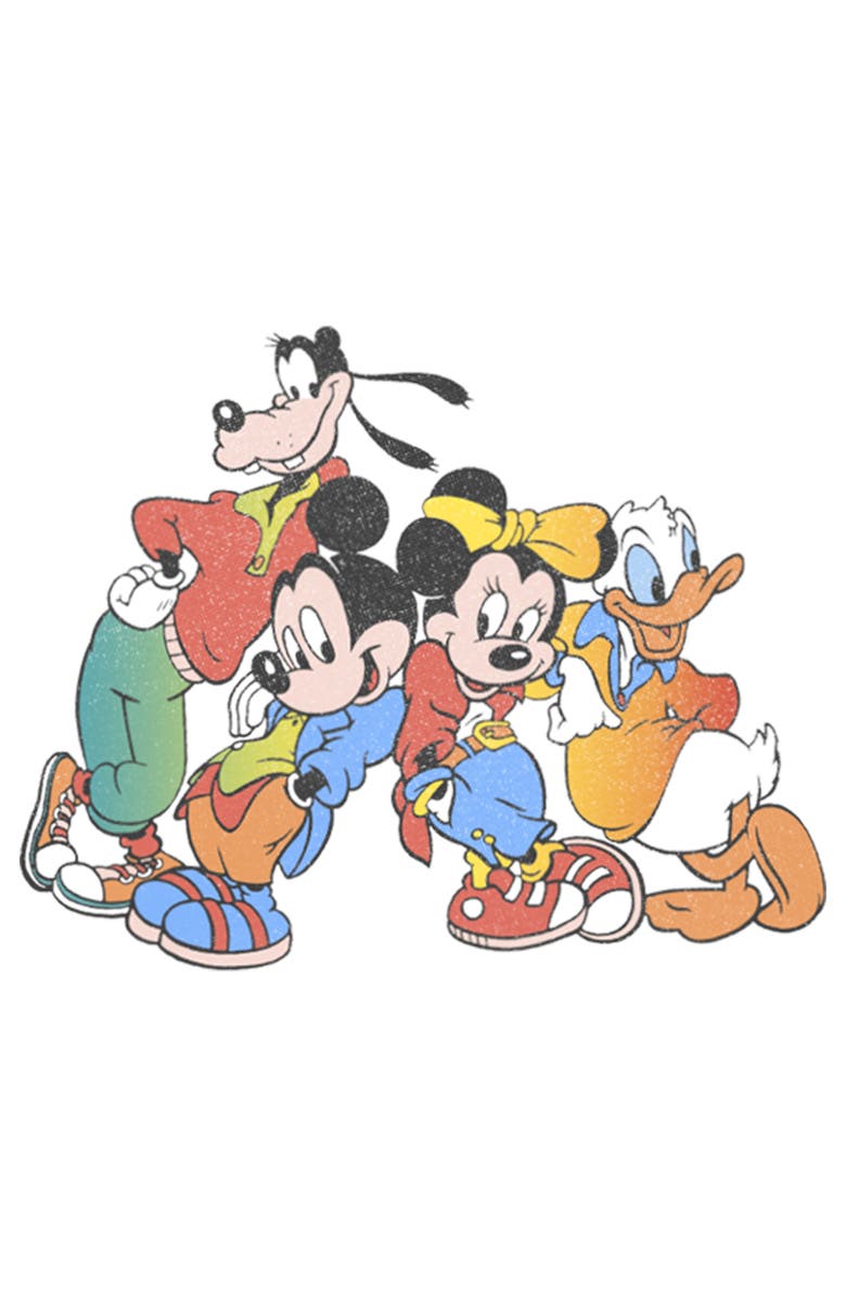 Mickey & Friends Men's Mickey & Friends Colorful Group Shot Distressed Graphic T-Shirt, Alternate, color, White
