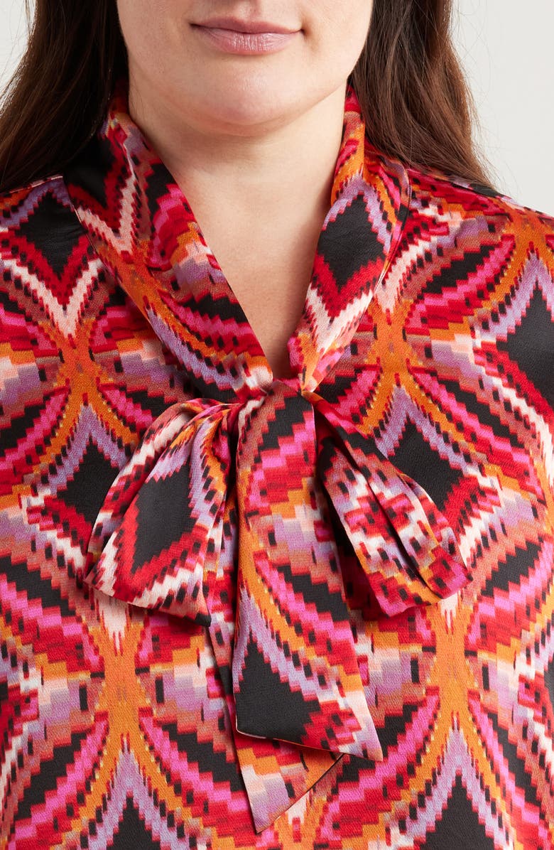 Tahari ASL Abstract Geo Print Sleeveless Matte Satin Top, Alternate, color, Black Rose