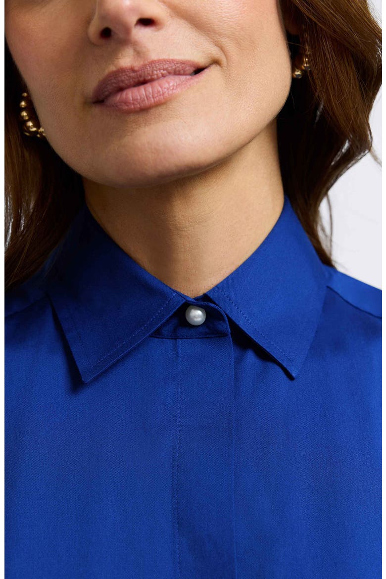 Matte Sateen Button-Up Shirt, Alternate, color, BLUE TOPAZ