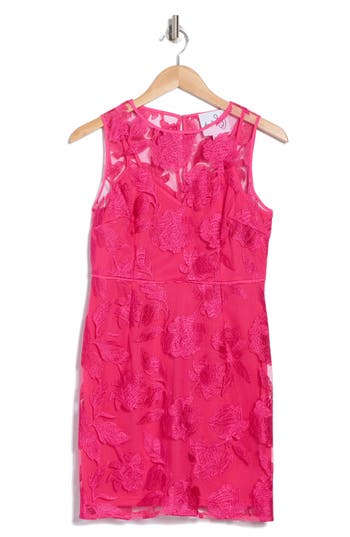 Sam Edelman Leafy Embroidered Sheath Dress In Pretty Pink